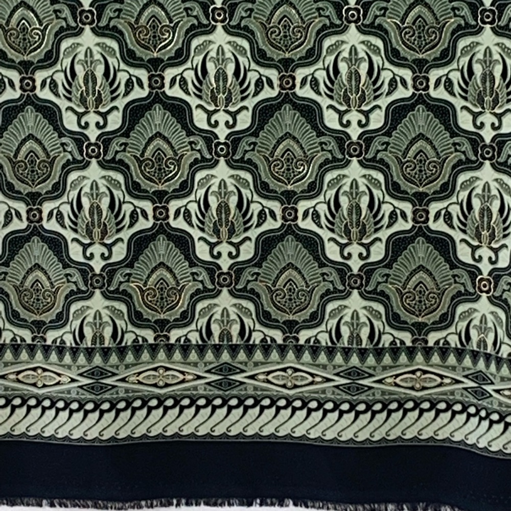 Batik fabric luxurious cotton poly blend greens fading into black with gold